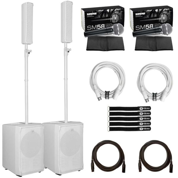 (2) RCF Evox Jmix8 Active Two Way White Array Music Systems with Shure Vocal Microphones Package
