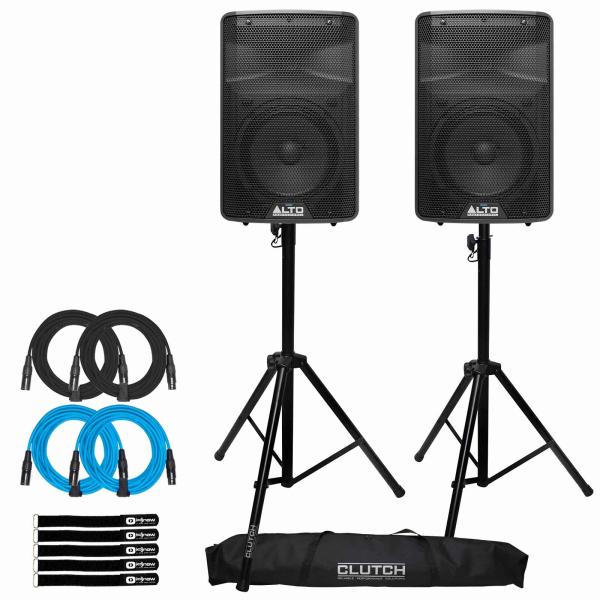 (2) Alto Professional TX308 8" Powered Loudspeakers with Tripod Stands