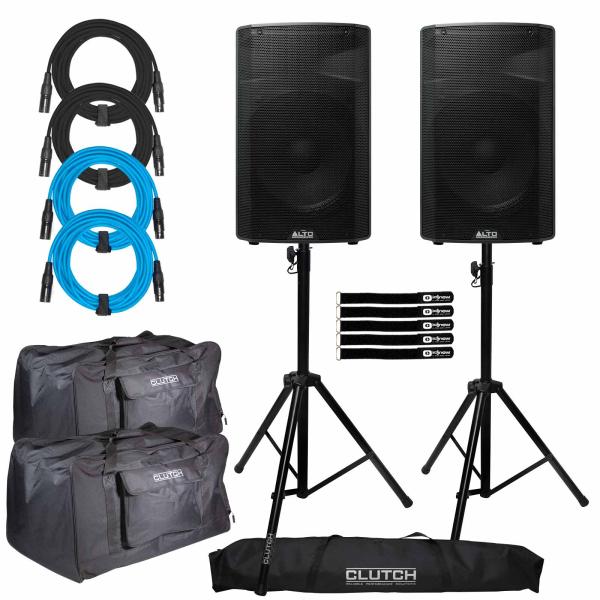 (2) Alto Professional TX315 15" Powered Speakers with Stands & Totes