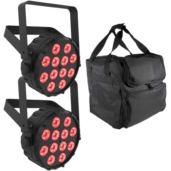 (2) Chauvet DJ SlimPAR T12 BT Bluetooth Wash Lights with Protective Transport Bag Package