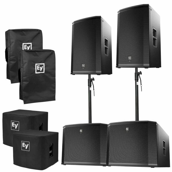 (2) Electro-Voice ETX-15P Speakers & Subwoofers with Poles & Covers