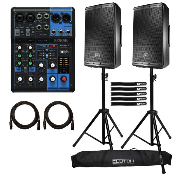 (2) JBL Professional EON612 12" 2-Way Multipurpose Powered Speakers with Yamaha MG06X 6-Input Stereo Mixer Package