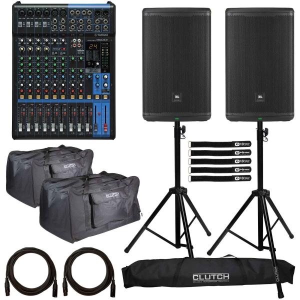 (2) JBL Professional EON715 15" Powered PA Speakers with MG12XU Mixer