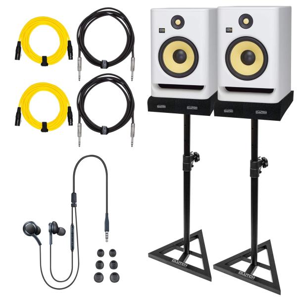 (2) KRK RP8 ROKIT G4 Limited White Noise Edition Monitors with Stands