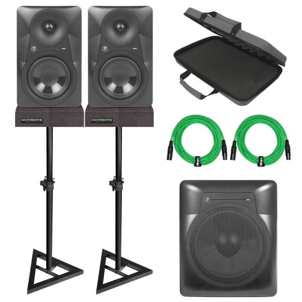 (2) Mackie MR524 5" Powered Monitors with 10" Subwoofer & Carry Case