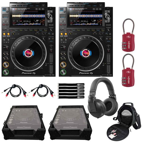 (2) Pioneer DJ CDJ-3000 Pro-DJ Players with Black Cases & Headphones