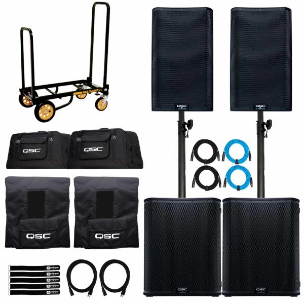 (2) QSC K12.2 12" Powered Speakers with 2x KS118l 18" Subwoofers