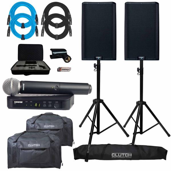 (2) QSC K12.2 12" Speakers with Shure BLX24/SM58 Wireless System