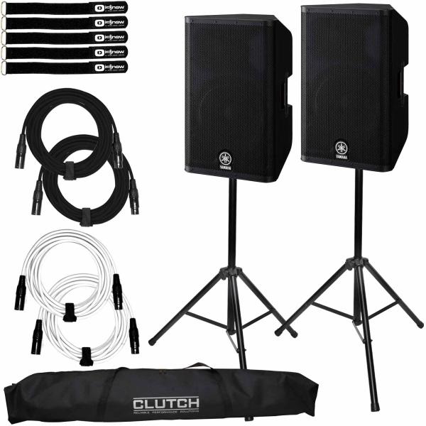 (2) Yamaha DXR12mkII 12" 2-way Powered Speakers with Tripod Stands