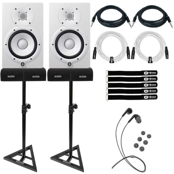 2) Yamaha HS5W White Monitors with Mee Earphones | IDJNOW