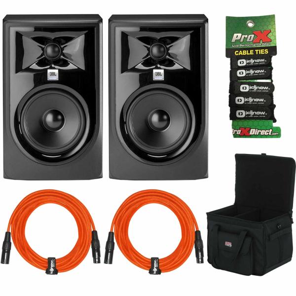 2) JBL Pro 305P MkII Monitors with Orange Cables & Bag