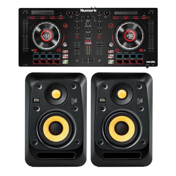 (2) KRK V4 S8 V Series 2-Way 8" Powered Reference Monitors with Numark Mixtrack Platinum DJ Controller Package