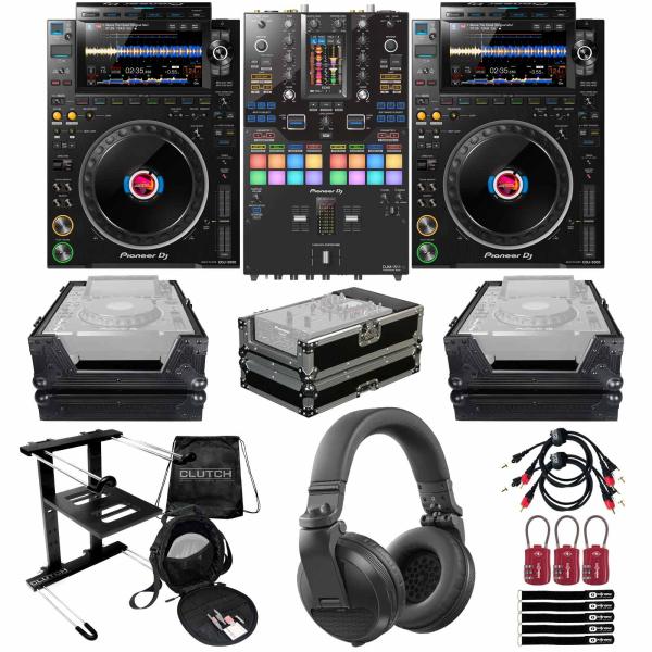 (2) Pioneer DJ CDJ-3000 Players with DJM-S11 Mixer & Black Cases