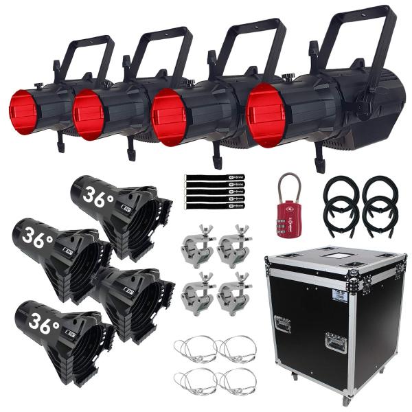 (4) Blizzard ARIA-PROFILE-RGBW 4-in-1 COB LED Ellipsoidal Lights with 36° Lenses Package