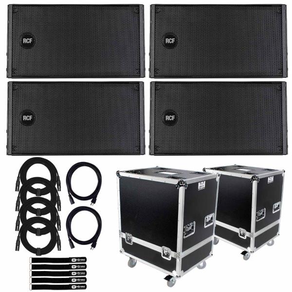 (4) RCF HDL 10-A Active Line Array Modules with Universal Flight Cases