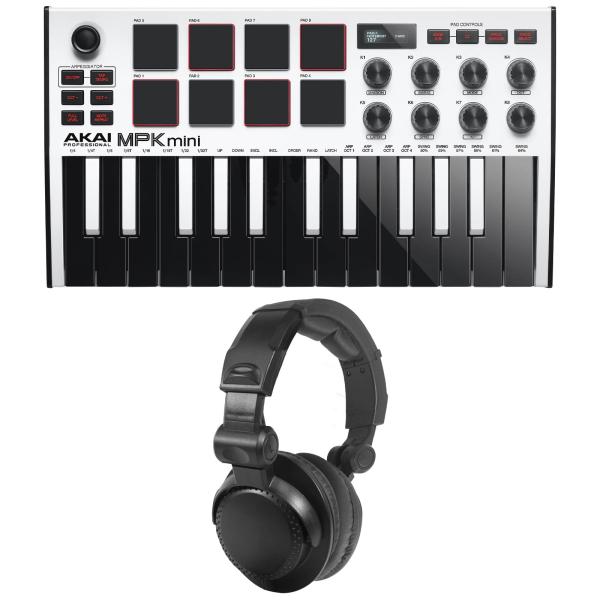 Akai MPK Mini MK3 White Keyboard Controller with DJ Headphones