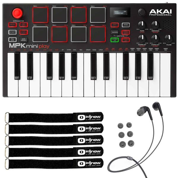 Akai Professional MPK mini Play Mini Keyboard Controller with Mee Audio RX18 In-Ear Black Headphones Package
