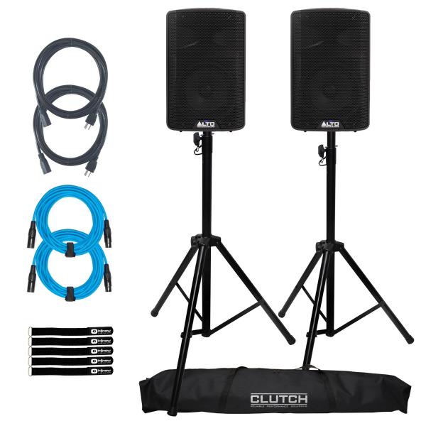 Alto Professional TX408 8" Powered Speaker 2-Pack with Tripod Stands