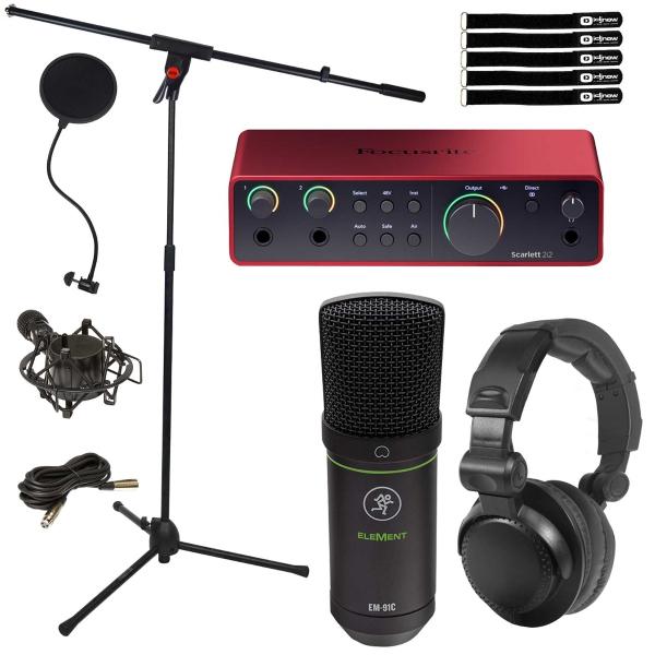 Focusrite Scarlett 2i2 USB Home Audio Recording Interface w EM-91C Condenser Mic
