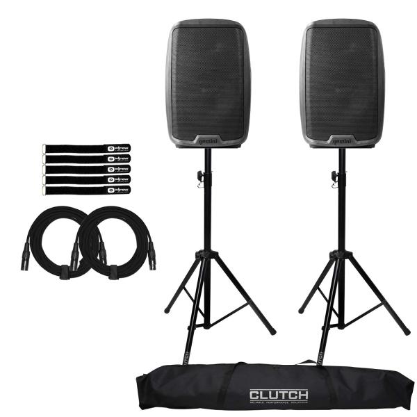 Gemini AS-2112BT Active/Powered Portable DJ PA Speaker System Stands and Covers