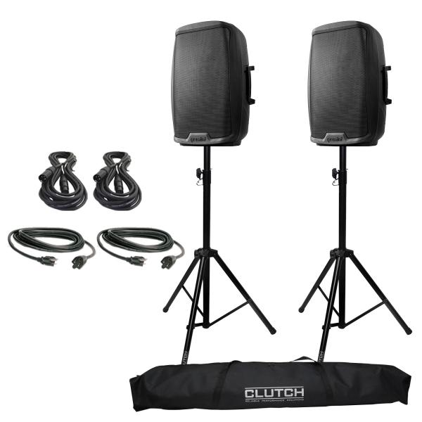 Gemini AS-2115BT 15" Powered/Active DJ PA Speaker Pair + Cables + Stands