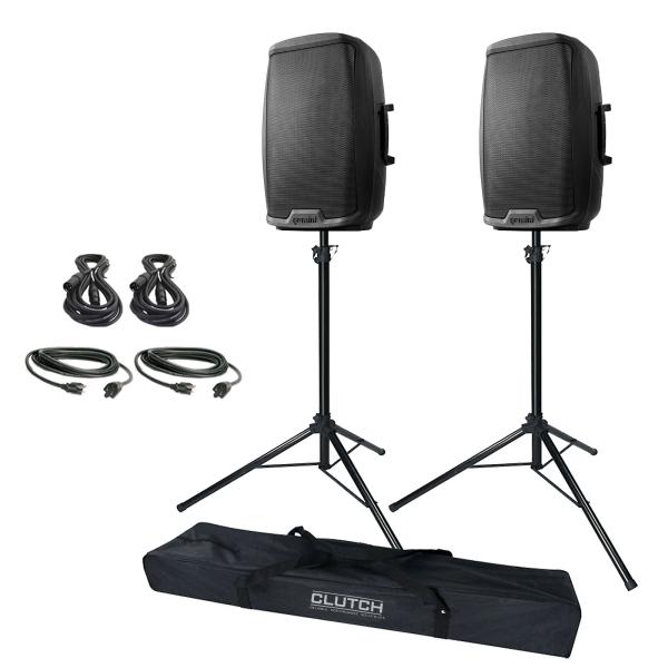 Gemini AS-2115BT 15" Powered DJ PA Speaker System + Stands + Covers