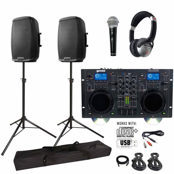 Gemini CDM-4000 CD/MP3/USB Media Player & AS-2115BT 15" Active Loudspeakers DJ Package