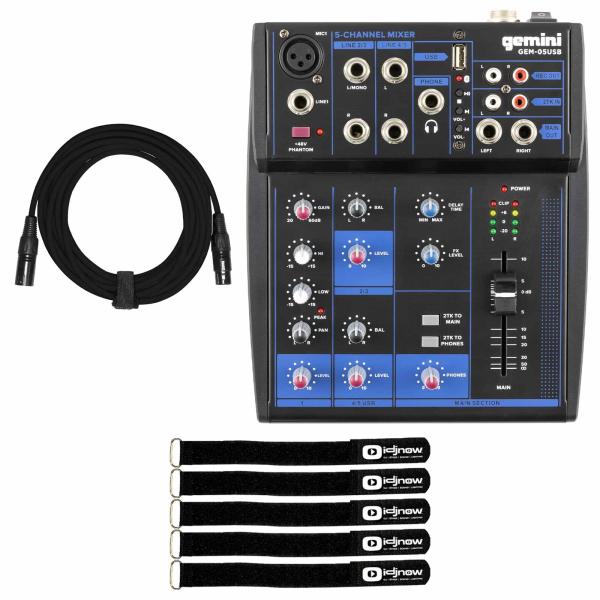 Gemini GEM-05USB 5 Channel USB Podcast Mixer with Cable Package
