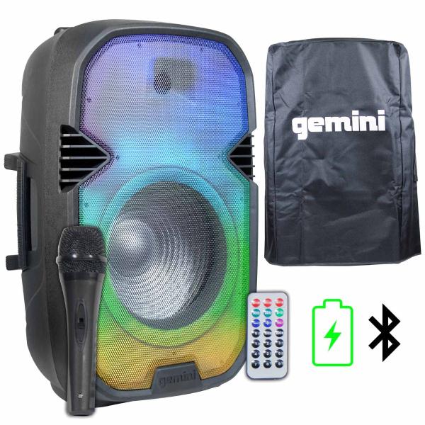 Gemini PartyBox Rave15 15" Powered Speaker with LED Action and Cover Main