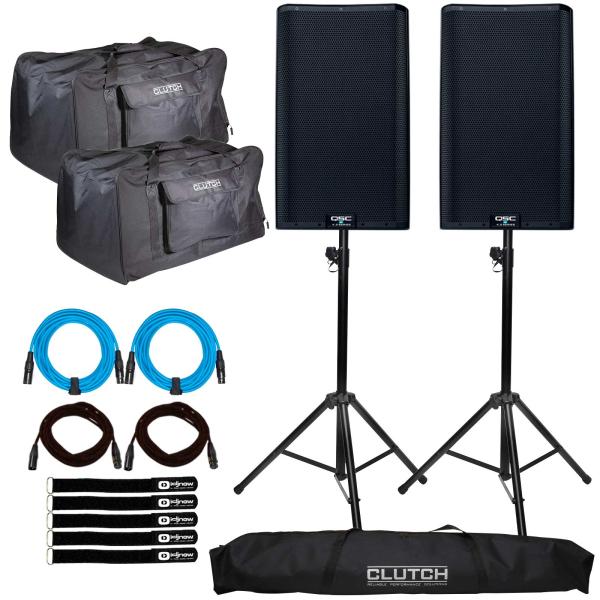 QSC K12.2 12" Speakers with Stands & Tote Bags