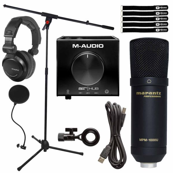 M-Audio AIR Hub Interface with Marantz Podcasting Mic & Boom Stand