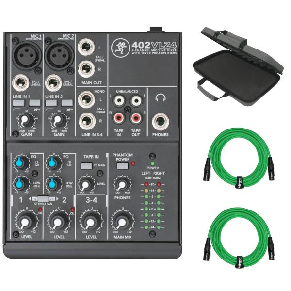 Mackie 402VLZ4 4-channel Mixer with Green Cables & Case