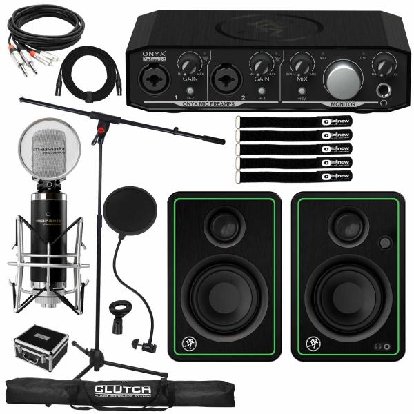 Mackie CR3-X 3" Monitor Speakers with Audio Interface & Marantz Mic