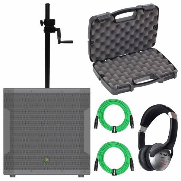 Mackie SRM1850 1600 Watt 18" Powered Subwoofer with Green Cables & DJ Headphones Package