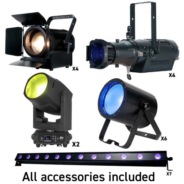 Medium Stage Lighting Pack Featuring 4x Ellipsoidals & 6x Washes