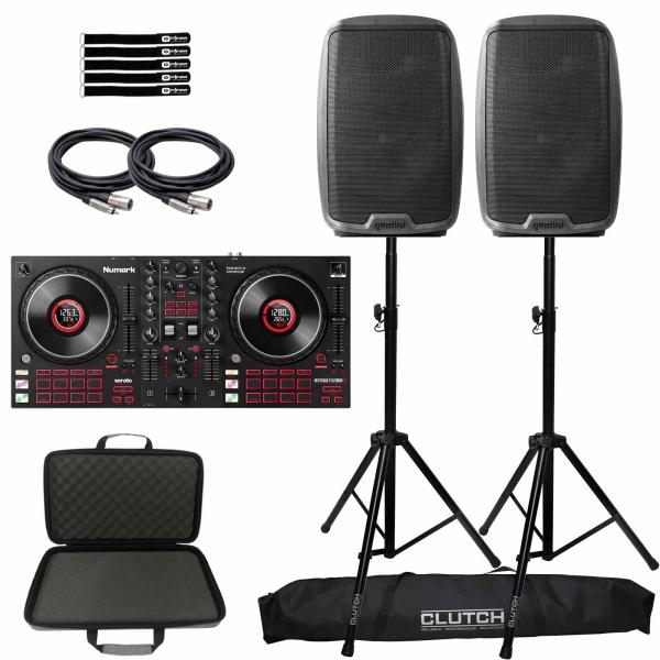 Numark Mixtrack Platinum FX 4-Deck Serato DJ Controller w 12" PA Speakers Pack