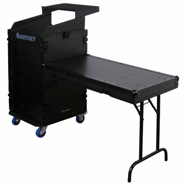 Odyssey FZGS1116WDLXBL Black 11U Top 16U Bottom Rack with Side Table