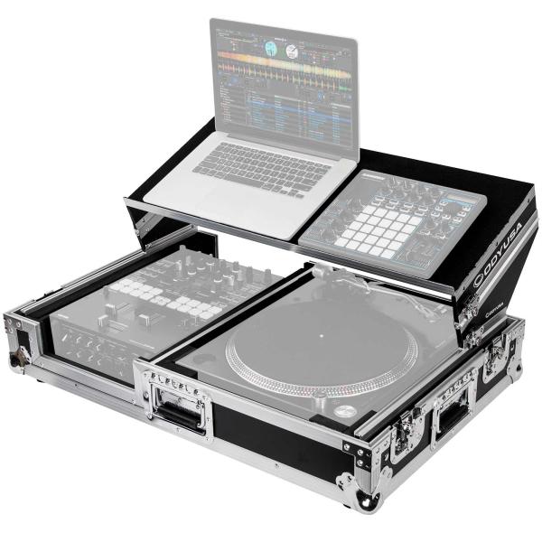 Odyssey FZGS1BM10W Flight Zone Low Profile Glide Style Series Universal Single Turntable DJ Coffin Case With Wheels Open Right Angle