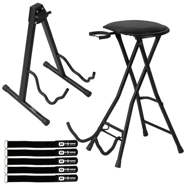 On-Stage Stands DT7500 All-in-one Guitarist Stool with Ultimate Support A-Frame Single Guitar Stand Package