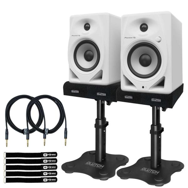 Pioneer DJ DM-50D-W/CMXEG White Monitors with Desktop Monitor Stands