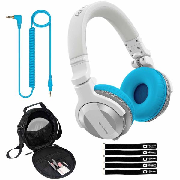 Pioneer DJ HDJ-CUE1BT White Wireless Headphones with Blue Ear Pads