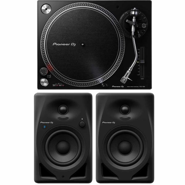 Pioneer PLX-500 Direct Drive Turntable & DM-40D-BT 4" Desktop Monitor System Black