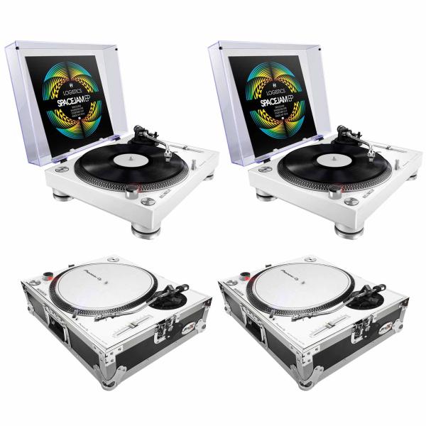 (2) Pioneer PLX-500 High-torque Direct Drive Turntables (white) with ProX Turntable Cases Package