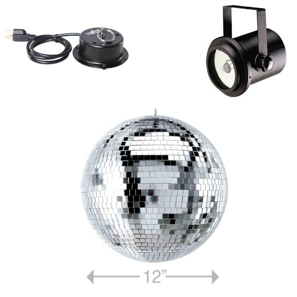 ProX MB-12 12" Mirror Ball with Mounting Motor & Pinspot Lighting