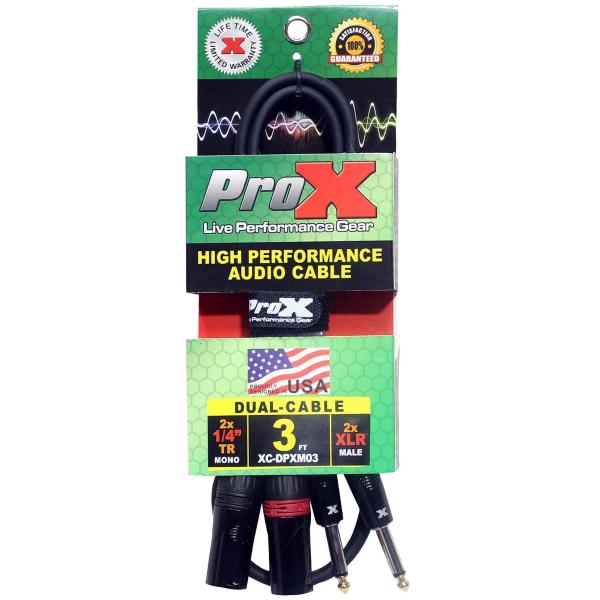 ProX XC-DPXM03 3FT Unbalanced Dual 1/4" TS-M to Dual XLR-M Audio Cable