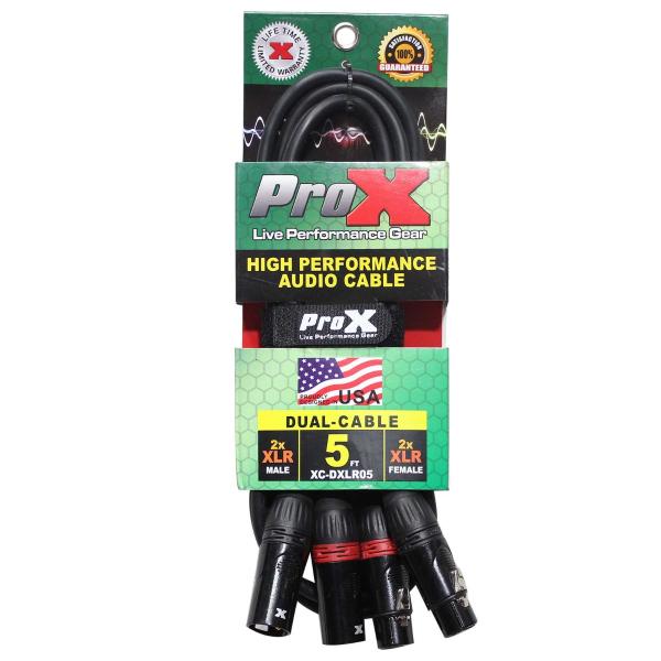 ProX XC-DXLR05 5 FT Balanced Dual XLR-M to Dual XLR-F Audio Cable