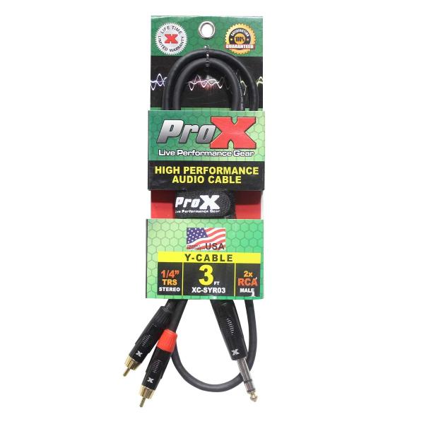 ProX XC-SYR03 3 FT Unbalanced 1/4" TRS-M to Dual RCA-M Audio Cable