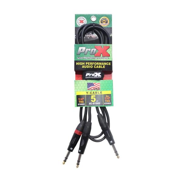 ProX XC-SYS05 5FT 1/4" TRS-M to Dual 1/4" TRS-M Audio Cable Front