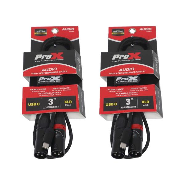 Prox Cable ProX XC-USBC2XM03 3 FT USB-C to Dual XLR-M Audio Cable 2Pack