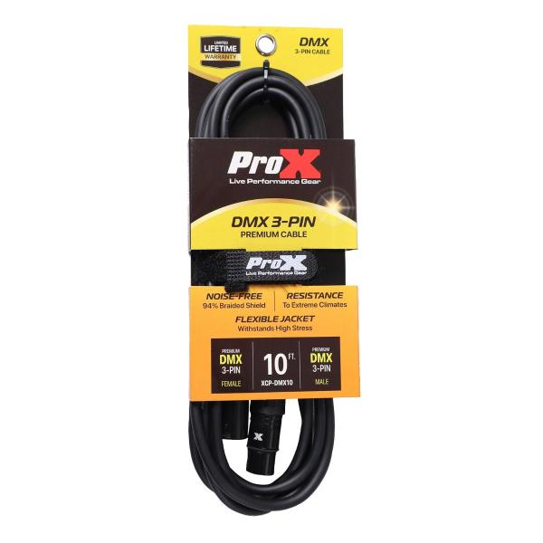 ProX XCP-DMX10 10FT DMX XLR3-M to XLR3-F Premium Cable